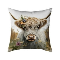 Uutvery Highland Cow Printed Pillow Cover, 18x18 Inch Adorable Cattle Design on Soft Plush, Farmhouse Style Decorative Accent for Bedroom Living Room, Cozy and Charming Decor