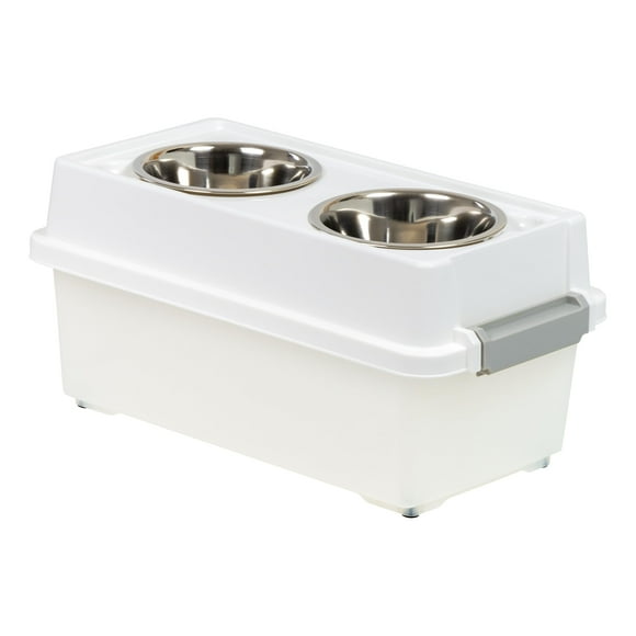 IRIS USA 2-in-1 Elevated Dog Bowls 23 cm H with Airtight Pet Food Storage Container Holds Up To 5.9 Kg, Removable 2 Thick 0.9 L Stainless Steel Bowls