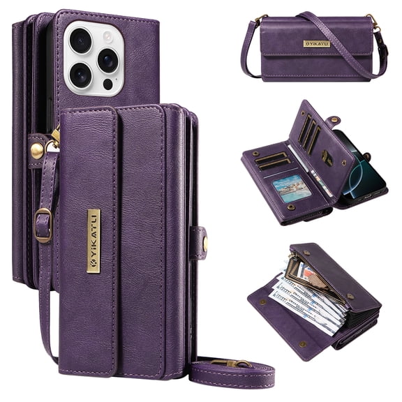 Wallet For iPhone 11 Pro Case with RFID Blocking [9 Card Holder] [3 Cash Slots] [1 Zipper Pocket] for Women Men,Magnetic Snap Closure PU Leather Flip Stand Crossbody Strap Case,Purple