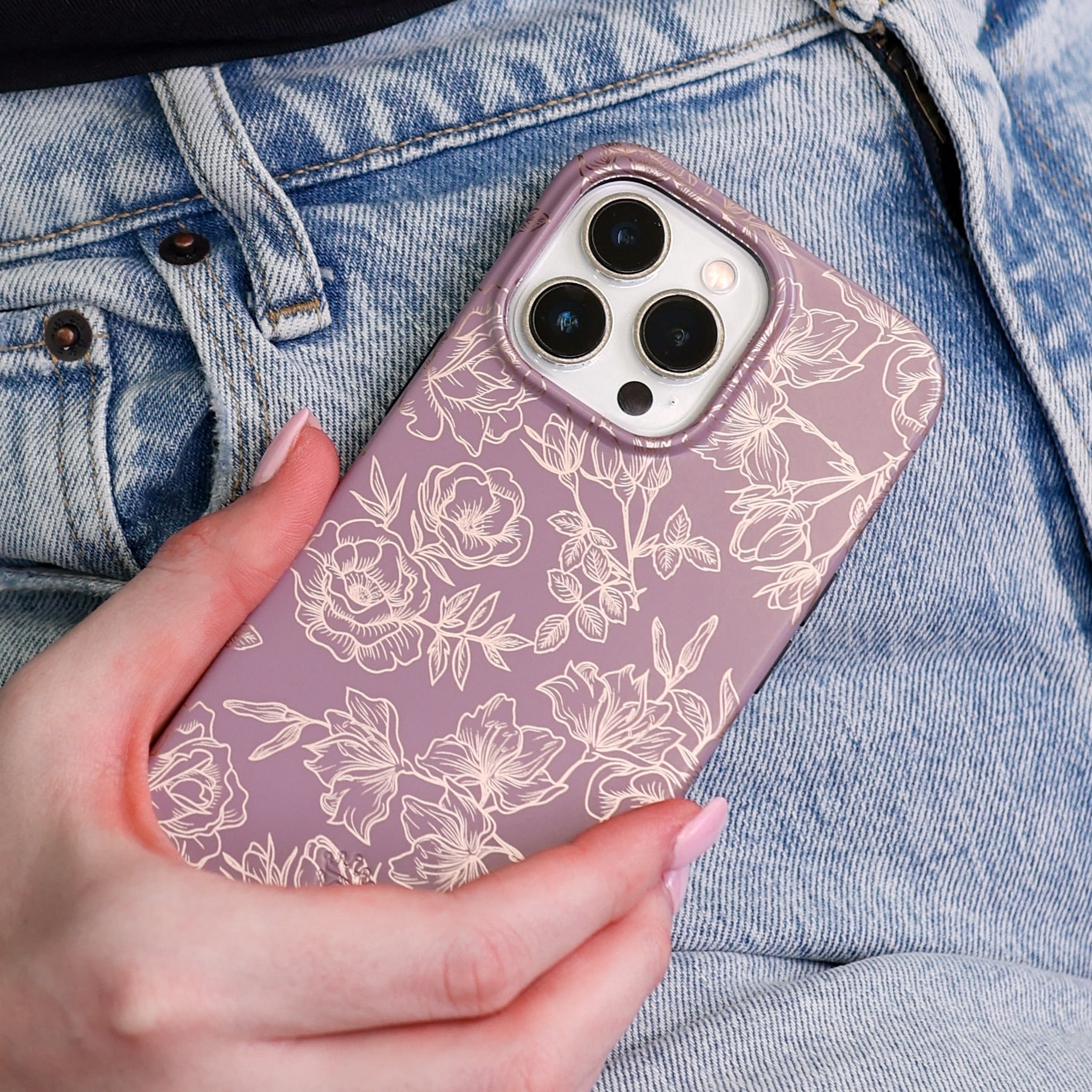 VELVET CAVIAR for iPhone 15 Plus Case Rose Gold Flowers - Compatible with MagSafe - Protective Mauve Purple Case for Women - Dusty Rose Floral