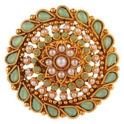 Efulgenz Indian Jewelry Antique Floral Faux Pearl Beads Crystal Kundan Bollywood Adjustable Big Finger Ring for Women, Green