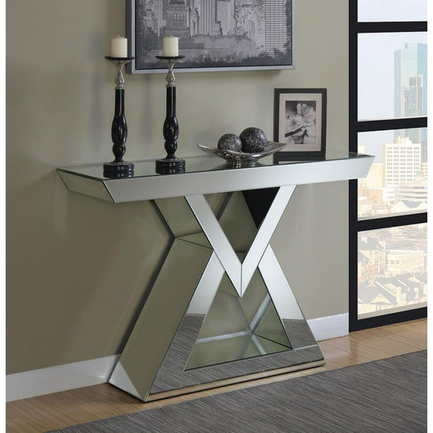 Coaster Essence Console Table With Triangle Base Clear Mirror Walmart Com Walmart Com