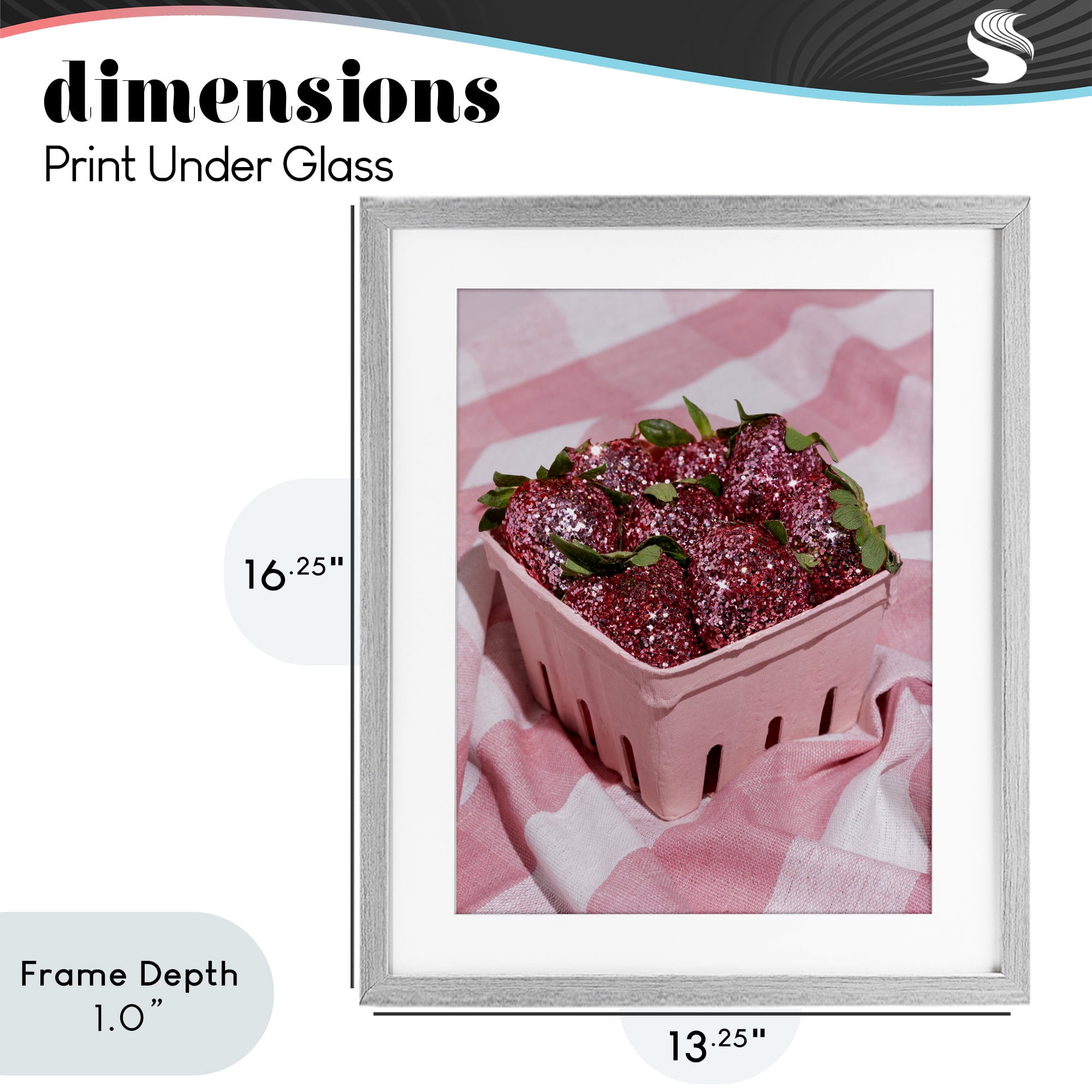Stupell Industries Glam Glimmer Strawberries Gray Framed Print Under Glass, design by LISH Creative