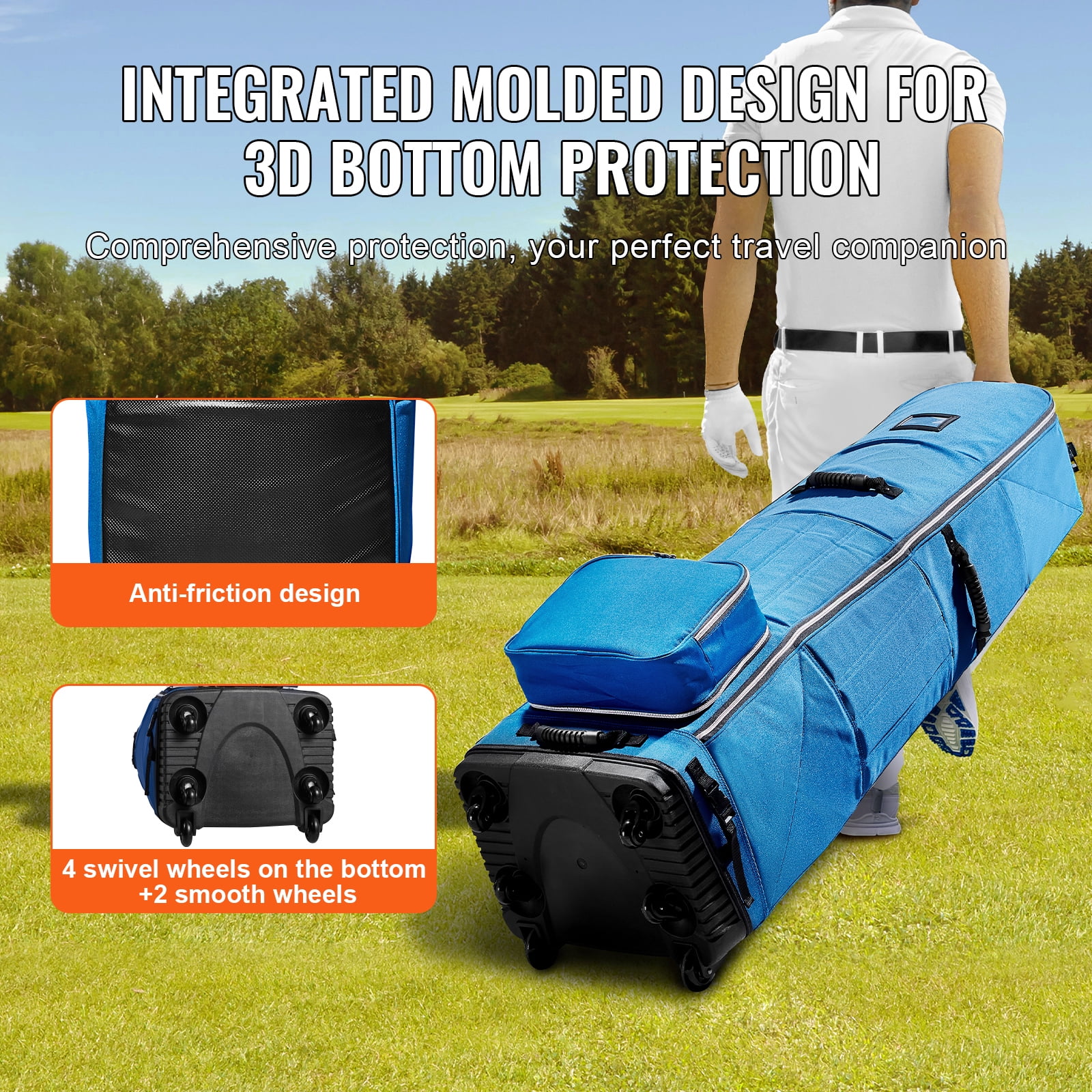 KFFKFF Golf Journey Case, Soft Exterior Golf Bag Cover, Durable 1200D Polyester Oxford Water-Resistant, Cushioned Wheeled Luggage for Clubs, Collapsible Carrier for Air Travel