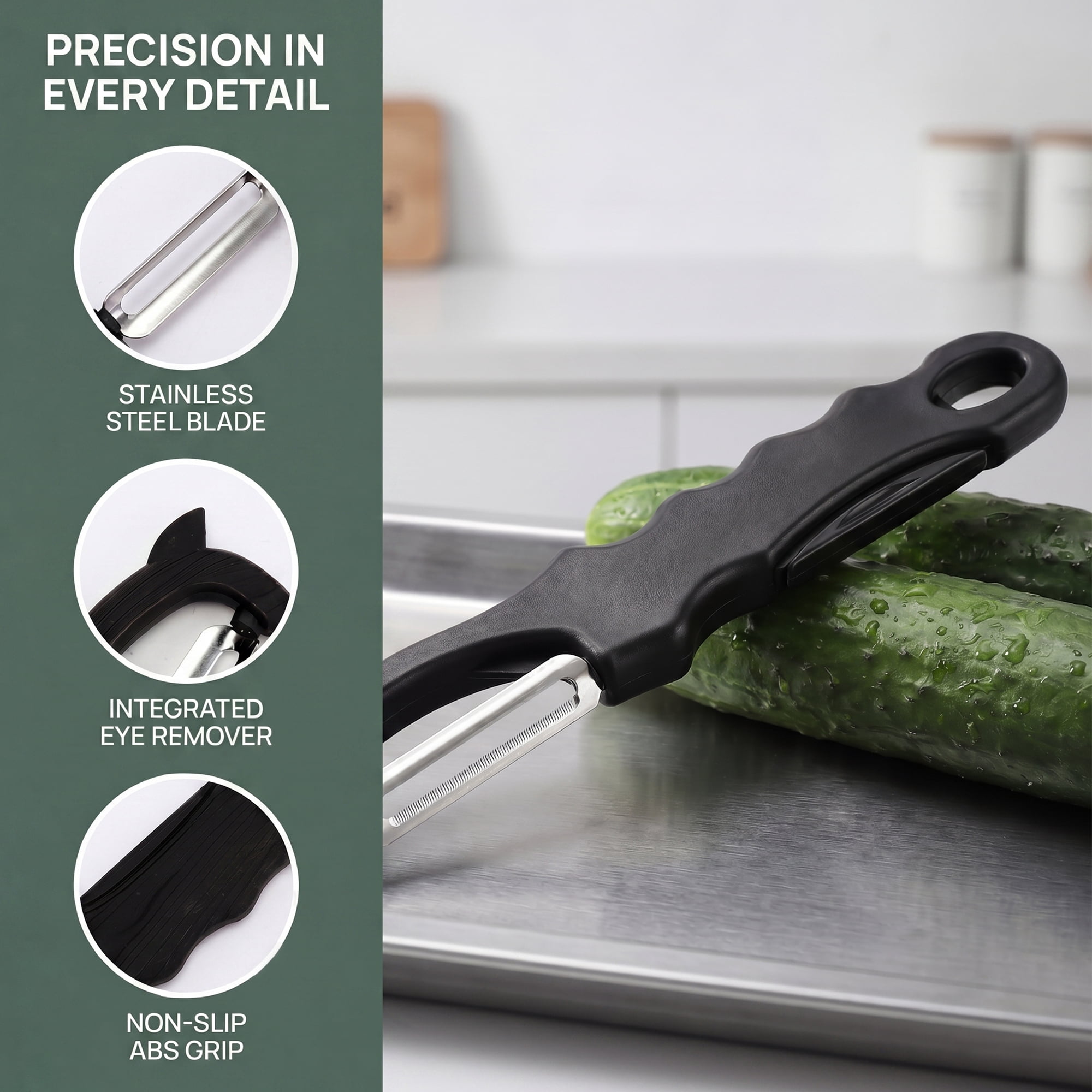 Unique Bargains Stainless Steel Lightweight Peeler with Hangable Hole Black-1 7.1 x 1.2"