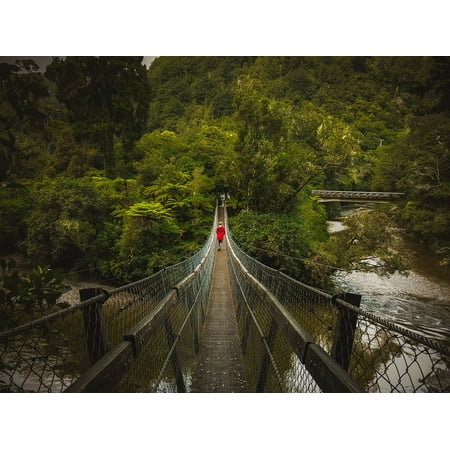 Peel N Stick Poster Of Bridge Red Green Swing Bridge New Zealand Person Poster 24x16 Adhesive Decal