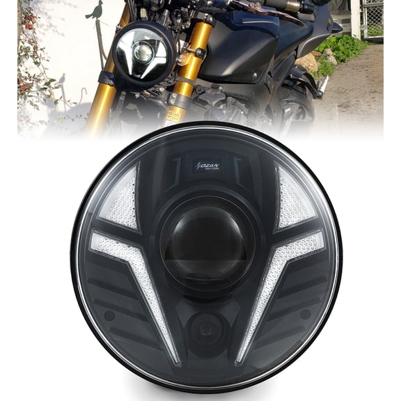 5-3/4" Motorcycle Headlight Laser Light with White DRL Amber Turn Signal Compatible with Sportster Iron 883 SuperLow XL883 XL1200,Softail Springer, Dyna Street Bob Low Rider