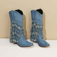 thumbnail image 5 of UngA Western Boots Wide Calf Women's Cowboy Boots Mid Calf Cowgirl Embroidered Western Chunky Heel Pull On Knee High Boots Light Blue,7, 5 of 7