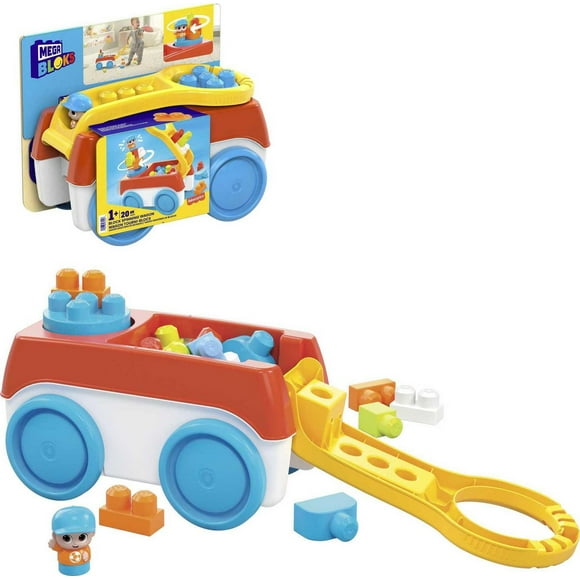 MEGA BLOKS Building Toy Block Spinning Wagon with 1 Figure (20 Pieces) for Toddler