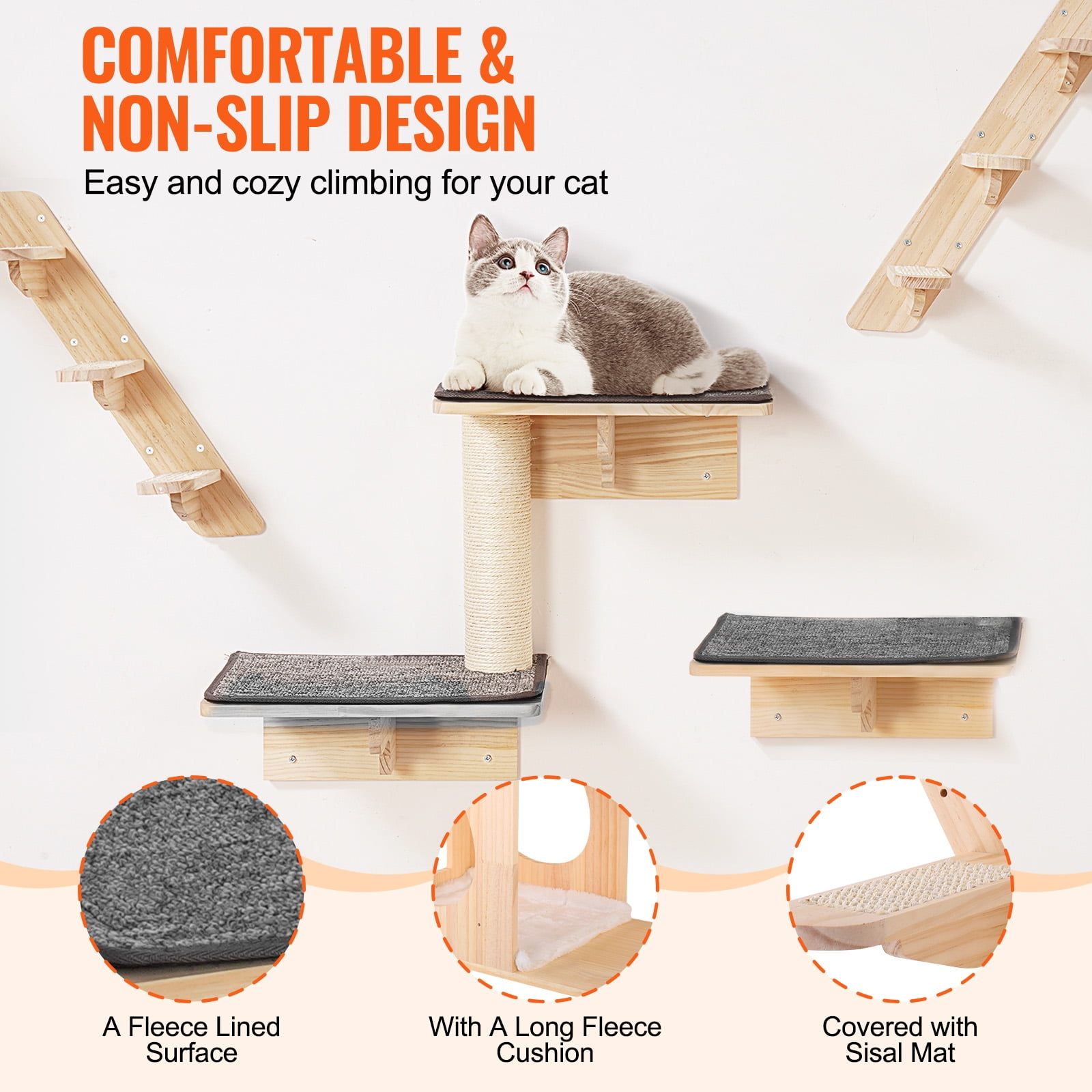 KFFKFF Cat Wall Mounts, Wall Perches and Leaping Platforms, Feline Beds, Loungers & Cat Tower, Cat Play and Rest Furniture, Supports up to 40 lbs for Resting, Frolicking, Ascending, 9-Piece Set