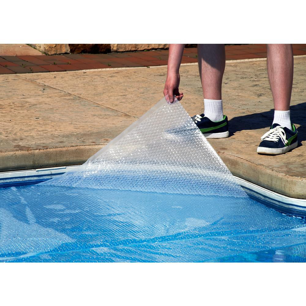 Photo 1 of 14-mil Solar Blanket for 12-ft x 24-ft Rectangular In-Ground Pools - Clear Cover with UV-Resistant Thermal Bubbles
