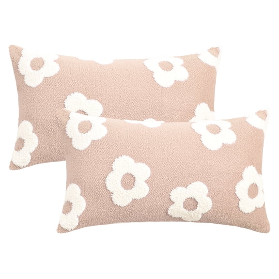 Unique Bargains Pack of 2 Floral Decorative Throw Pillow Covers for Home 20" x 12" Pink