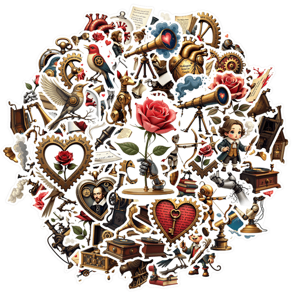 Yatrandify Waterproof Vinyl Stickers Vintage Heart Decorative Steampunk Stickers Romantic for Notebooks Suitcases Instruments