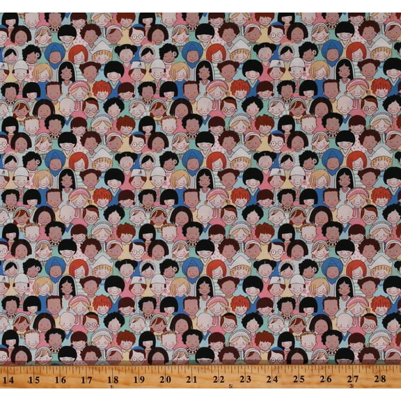 Cotton Children of the World Kids Boys Girls Cotton Fabric Print by the Yard (DH9374-MULT-D)