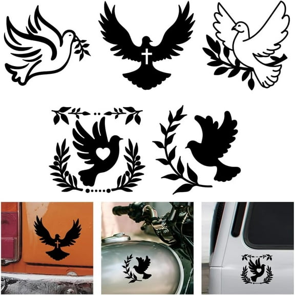 5 Styles Peace Dove Vinyl Decal Stickers Dove Bird Car Vinyl Decal Peace Dove Olive Branch Reflective Waterproof Car Window Decals for Windows Cars Trucks Bumper Skateboard Cup Laptop