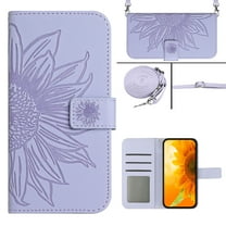 Stylish Wallet Case for Motorola Moto G 5G 2024, Sunflower Embossed with Shoulder Strap & Kickstand & Card Slots & Cash Pocket Drop Protection Flip Case for Moto G 5G 2024 - Lightpurple