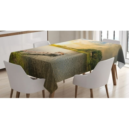 

Nature Tablecloth Wooden Deck on the Lake Surrounded by Foliage Greenery Evening Sky Serene Landscape Rectangular Table Cover for Dining Room Kitchen 60 X 84 Inches Multicolor by Ambesonne