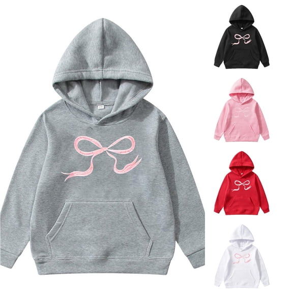Kids Bow Print Long Sleeve Hoodie Sweatshirt Casual Pullover Top For Children