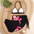 thumbnail image 5 of SGMVNU Girls Swimsuit Bikini Set with Cover up Wrap Skirt 3 Piece Swimwear Set V Neck Ruffle Bathing Suits for Girl (Size 7-8 Years, bz1-Black), 5 of 6
