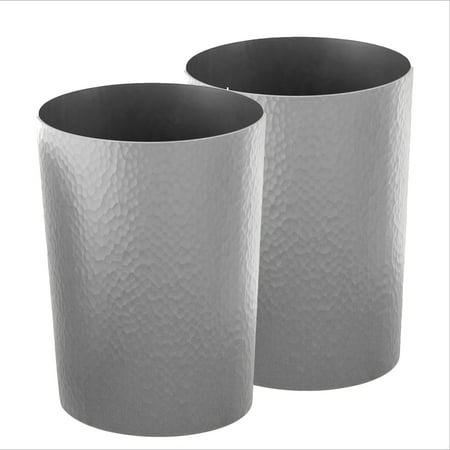 Bath Bliss 2 Pack Plastic Hammered Textured Bathroom Wastebasket in Silver