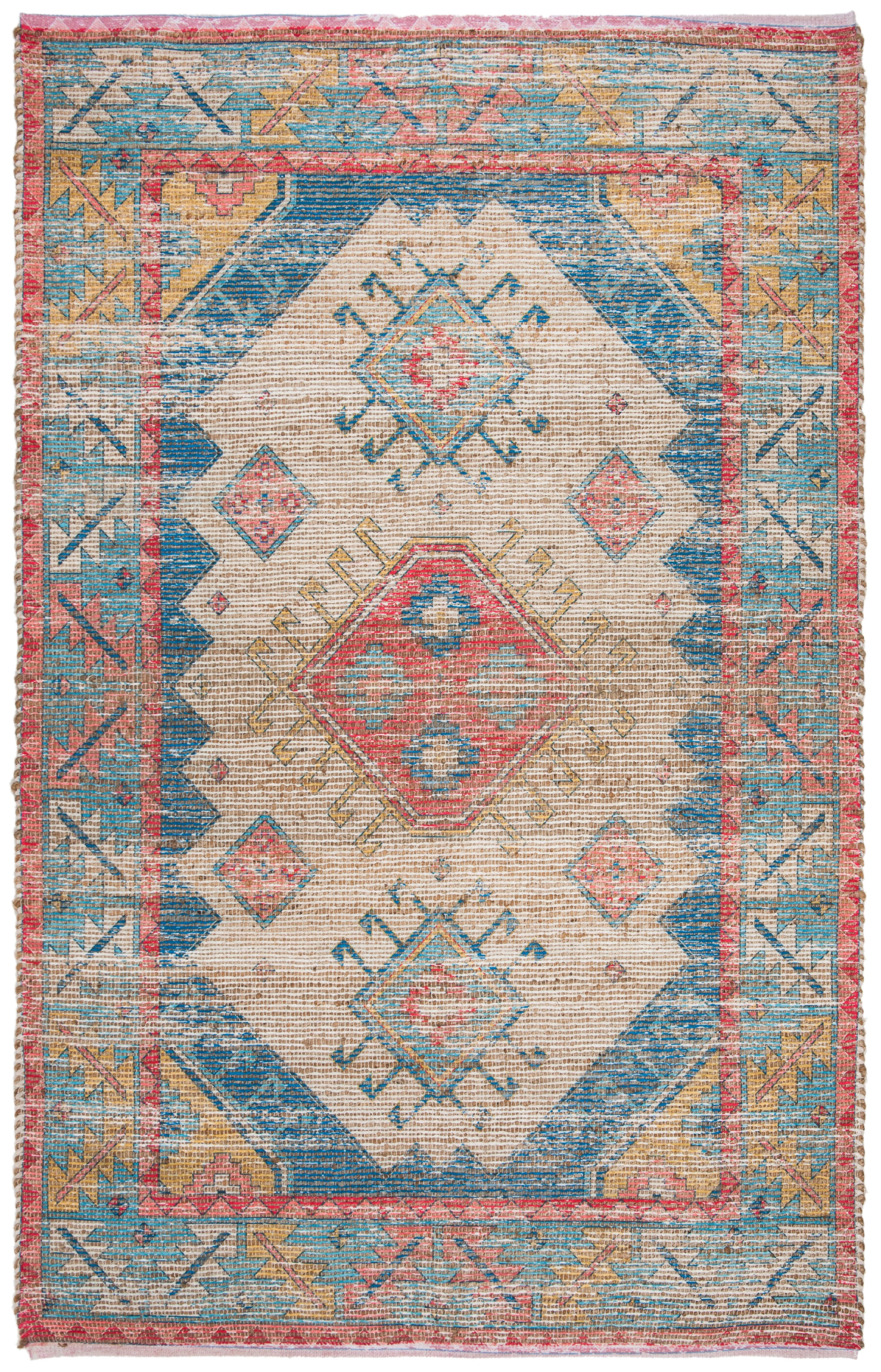 SAFAVIEH Saffron Ruth Overdyed Geometric Cotton Area Rug, Cream/Blue, 6' x 6' Square