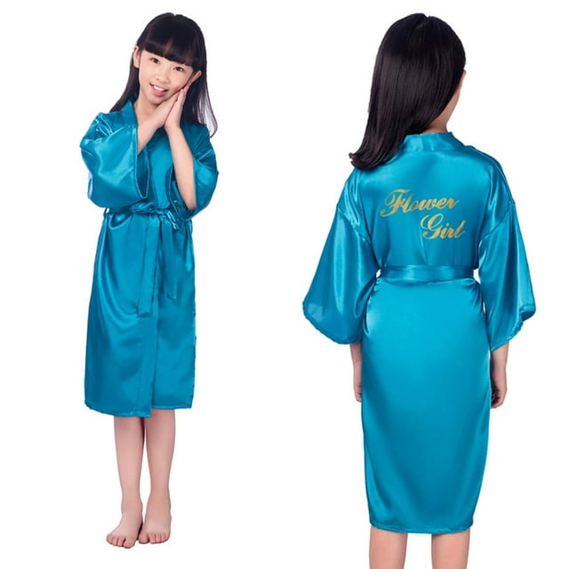 Elegant Floral Embroidered Girls Wedding Pageant Robe Long Sleeve Lightweight Kimono Cover Up for Photo and Everyday Sleepwear
