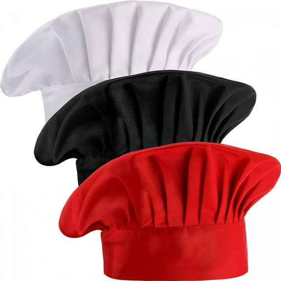 TELOLY Chef Hat, 3PCS Adult Premium Adjustable Elastic Baker Kitchen Cooking Chef Cap, for Adult/Kids