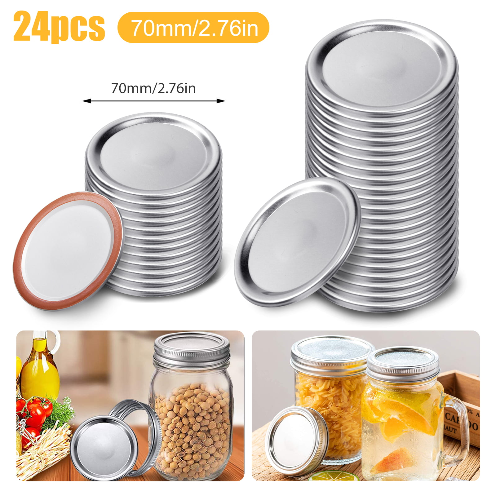 Canning Lids Mason Jar Lids and Bands with Regular Mouth Stainless Steel Lids Leak-Proof and Secure Canning Storage Caps 