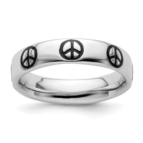Auriga Fine Jewelry 925 Sterling Silver Polished Enameled Peace Sign Ring for Women Size- 10