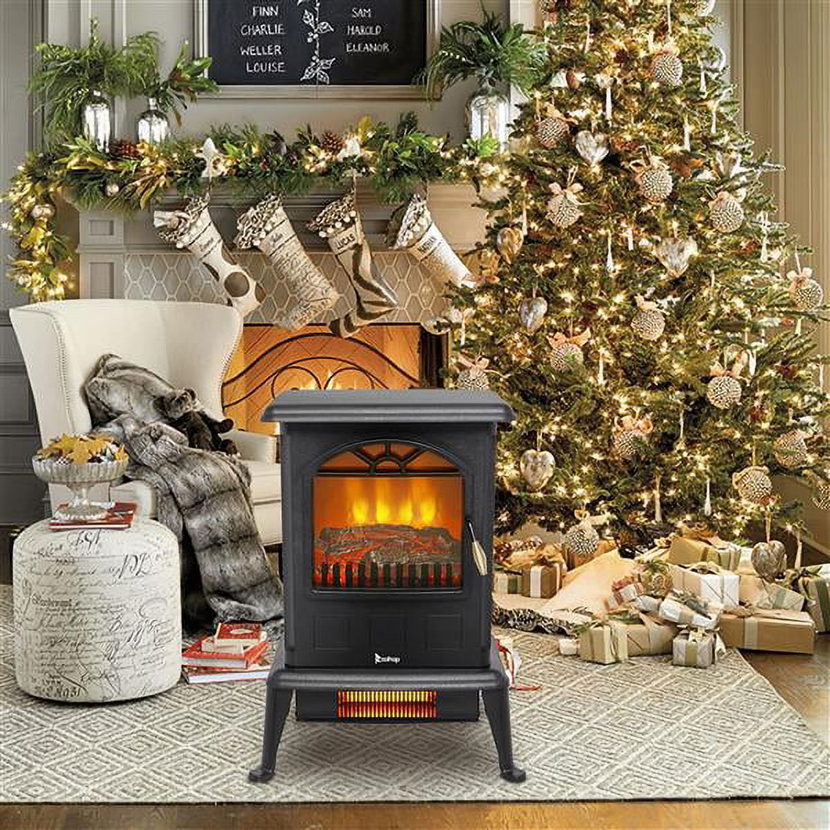 Electric Fireplace Heater,22.4" Freestanding Portable Infrared Fireplace Heater Stove with 3-Sides Realistic Flame for Indoor Use, Overheating and Tip-Over Safety,1000W/1500W