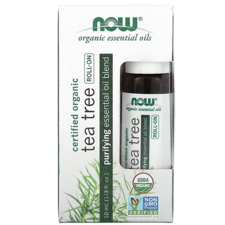 NOW Foods, Certified Organic Tea Tree Roll-On, 1/3 fl oz (10 ml) Pack of 2