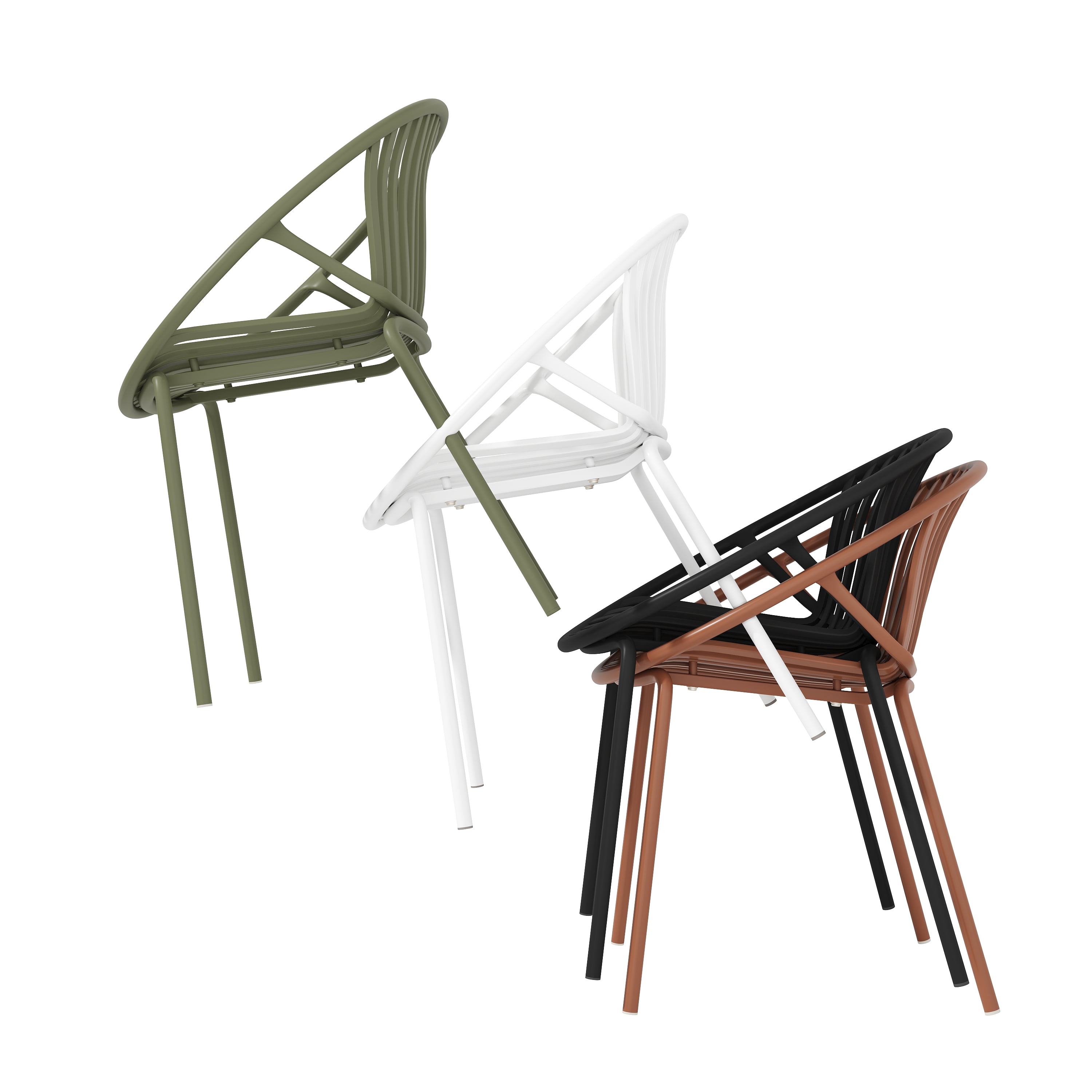 Stackable Patio Dining Chairs Set of 2, Metal Legs Plastic Backrest Chairs for Garden Deck, Black