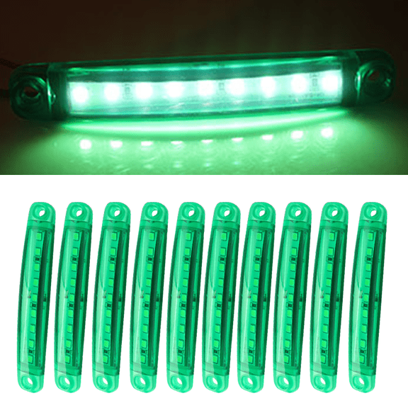 10-Pack Green 9-LED Truck Side Marker Lights – 12V/24V Universal, 3030 SMD, 9W Bright Wide Voltage Warning Lamps for All Vehicles