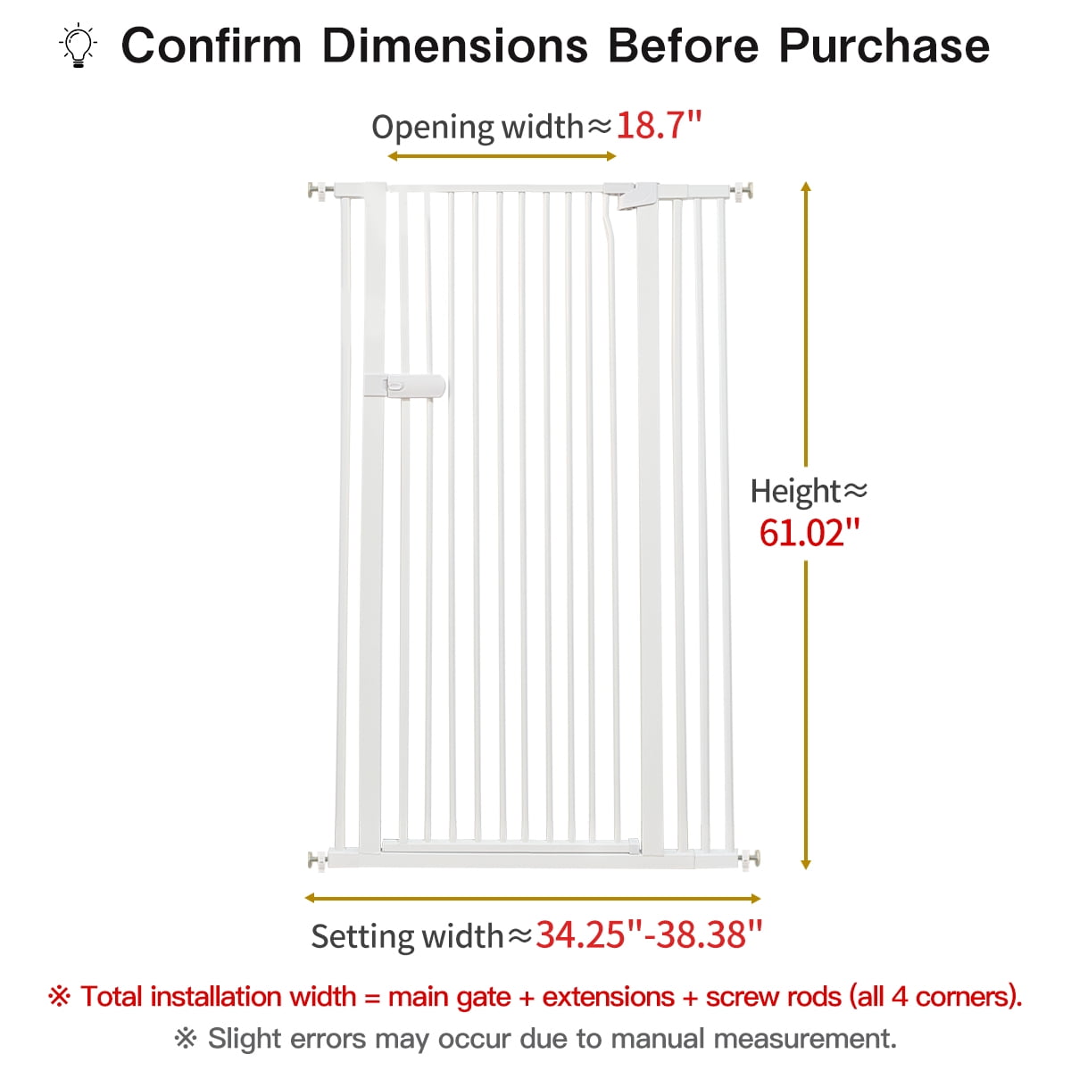 Lumizone Extra Tall Cat Gate 61.02" High Pressure Mounted White 34.25"-38.38" Extra Wide 2025 New (10 Sizes) 1.37" Gap No Drilling Auto-Close One-Handed Operation Tall Pet Gate for Dogs