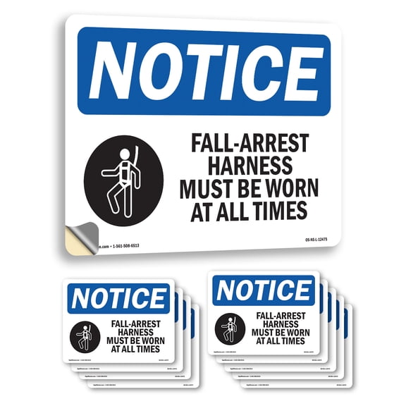 Fall OSHA Notice Vinyl Decal Label 10 Inch x 7 Inch - 10 Pack