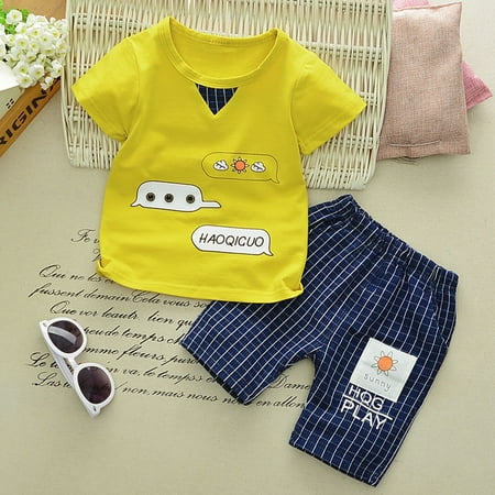 

GWAABD Clothes Sets for Boys Baby Kid Boys Sun Letter Print Tie T-shirt Tops+Pocket Pants Clothes Set