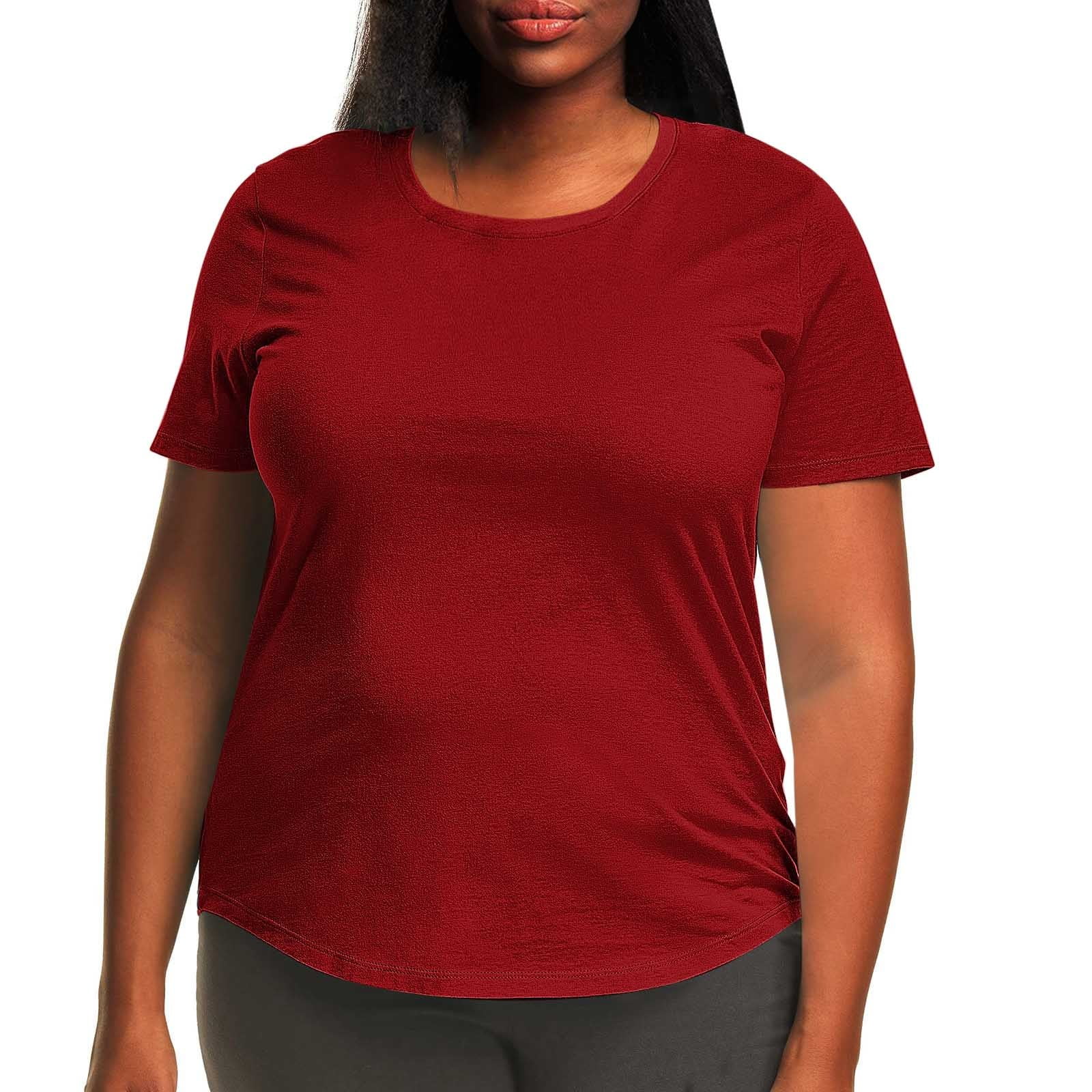 Kovlvoll Womens Plus Size Tops Round Neck Short Sleeved T-Shirt Loose Comfy Solid Color Basic Tees Top