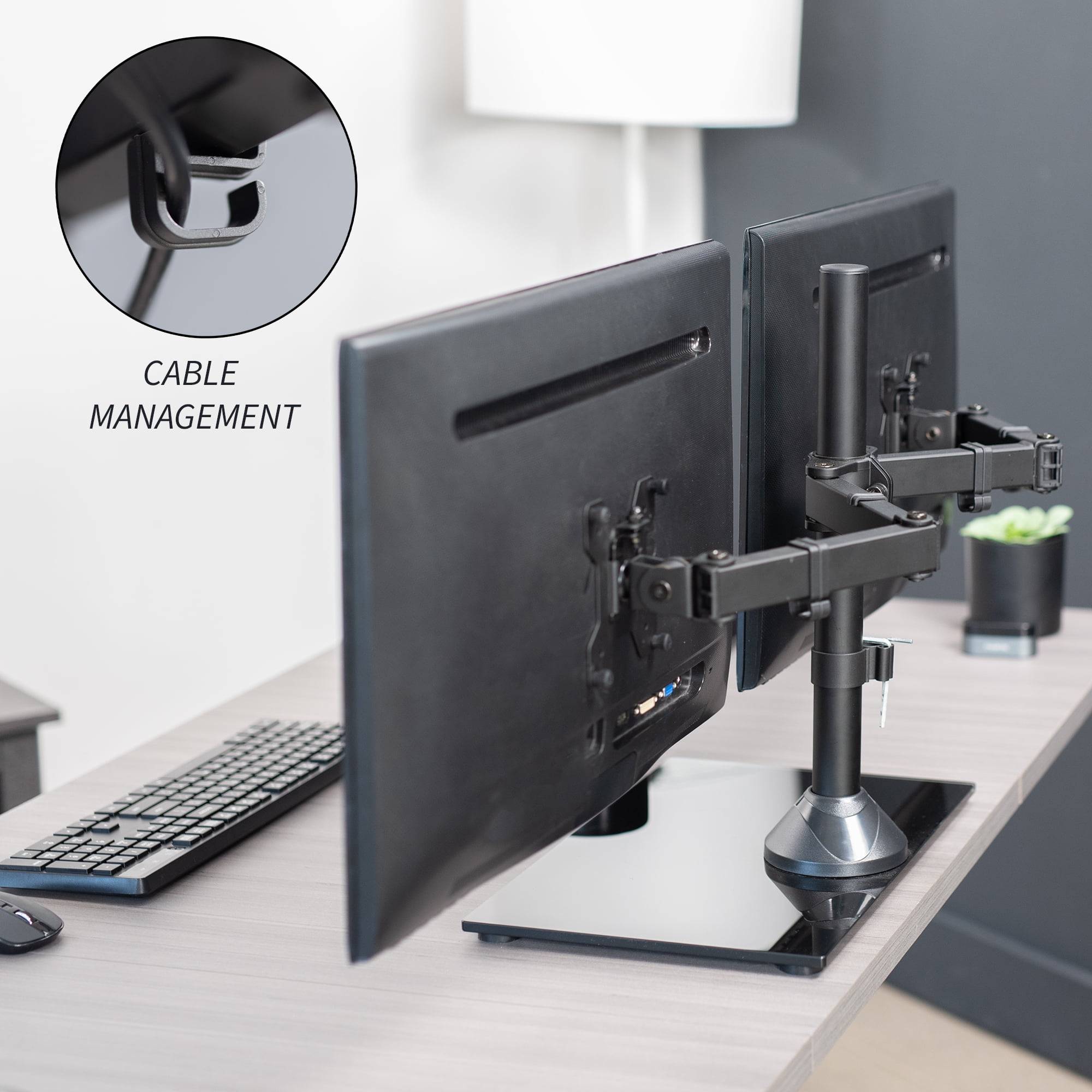VIVO Dual Monitor Mount w/ Glass Base Stand for 2 Computer Screens up to 32"