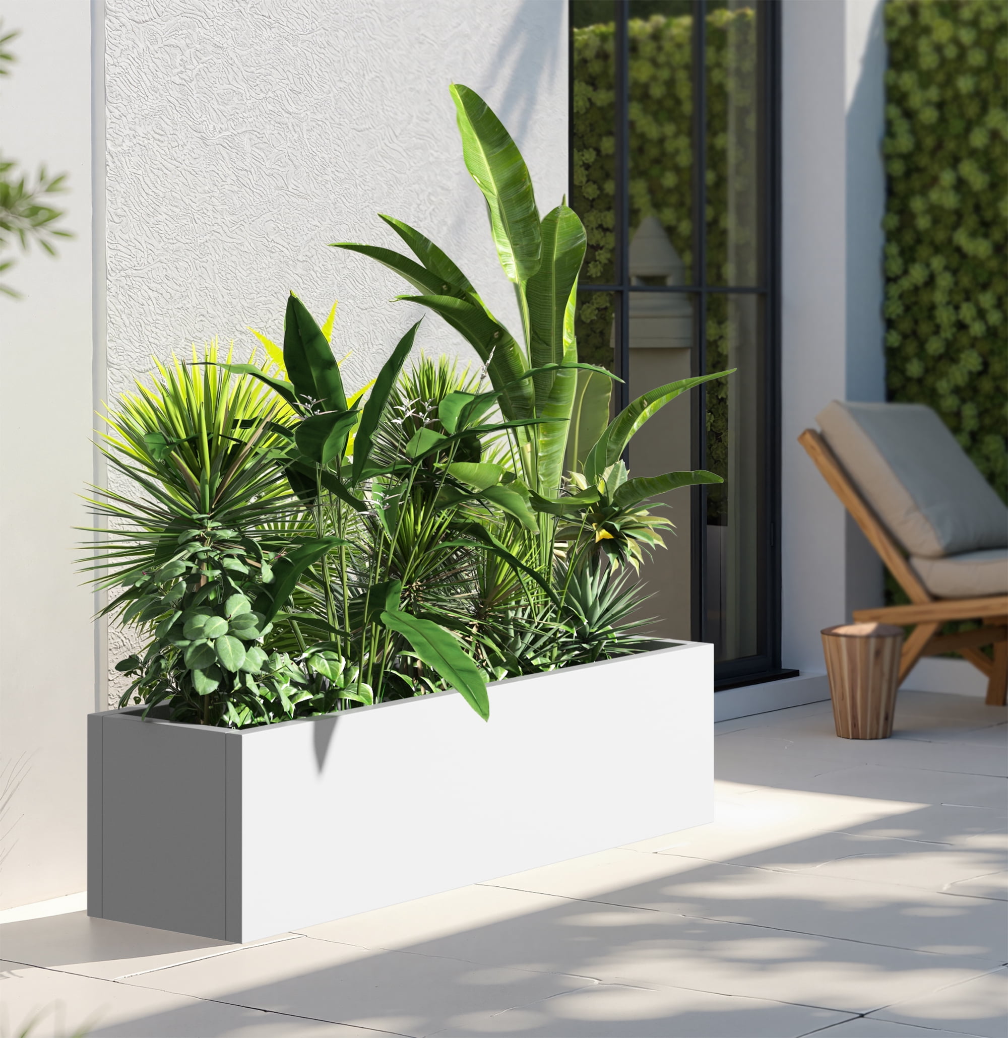 MAYEERTY 36*9*9" White Modern Large Rect Metal Planter Box with Drainage Hole for Outdoor Gardening & Balcony