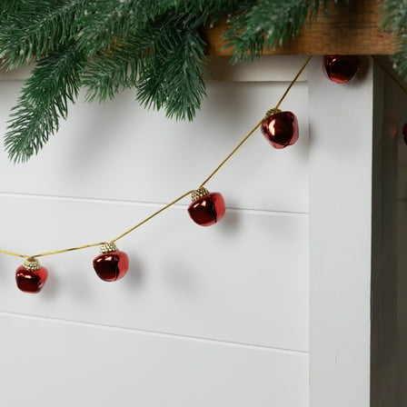 Northlight Shiny Christmas Jingle Bells Metal Garland - 7.5' x 1" - Red