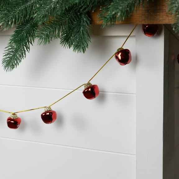Northlight Shiny Christmas Jingle Bells Metal Garland - 7.5' x 1" - Red