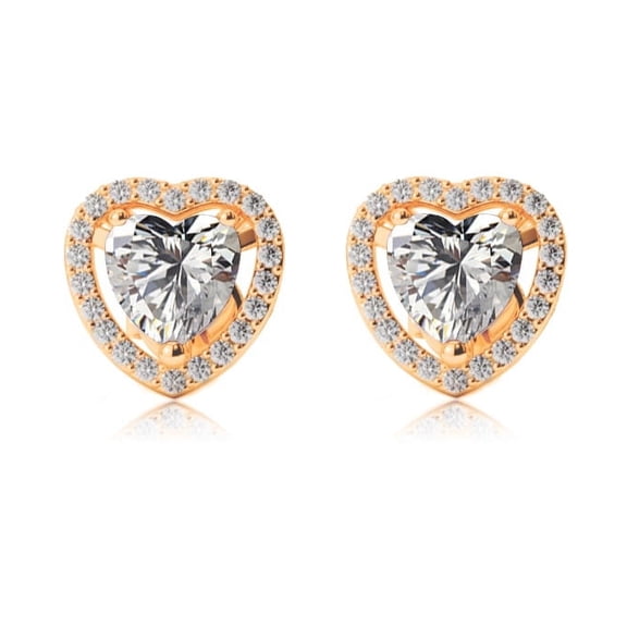 14k Yellow Gold Halo Heart White Sapphire Stud Earrings Gift for Her Women's Plated by Paris Jewelry