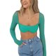 thumbnail image 2 of VISgogo Mujeres Casual Crop Tops, Color Sólido Manga Larga Malla Patchwork Slim-Fit Backless Tops VISgogo moda, 2 of 5