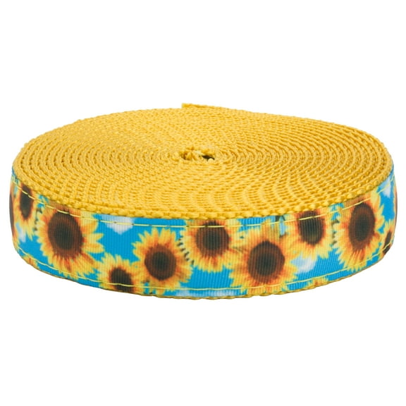 Country Brook Design - Sunflowers Ribbon on Gold Nylon Webbing (1 Inch, 50 Yards)