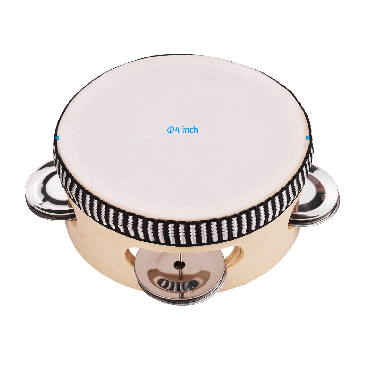 2 Pieces Wood Handheld Tambourine 8 inch Hand Held Drum Tambourines with Jingles Bells Percussion Musical Educational Toy Instrument 