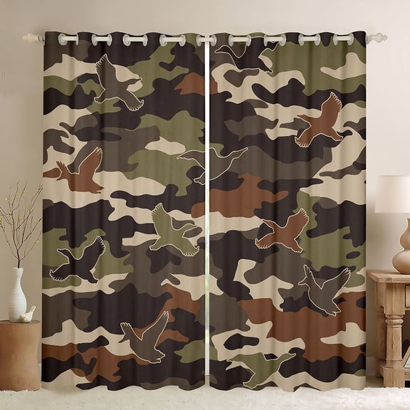 Castle Fairy Camouflage Black Out Curtains,Mallard Duck Curtains Pack of 2 (42x63 Each)