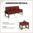 thumbnail image 2 of INTER HUT 3 Piece Cedar Patio Conversation sets, Modern Solid Wood 3-seater Sofa Couch with Cushion and Ottomans for Garden, Backyard, Red, 2 of 7