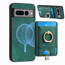 Dteck for Google Pixel 6 Case, 2 in 1 Magnetic Wallet with Phone Grip, Compatible with MagSafe, Detachable Premium PU Leather Magnetic Case with Card Slots Ring Holder,Green