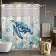 thumbnail image 3 of Blue Teal Turtle Coastal No Hook Shower Curtain with Snap in Liner Summer Beach Ocean Nautical Coral Waterproof Bathroom Shower Curtain with See Through Top Window for Bathtub 72" x 72", 3 of 9