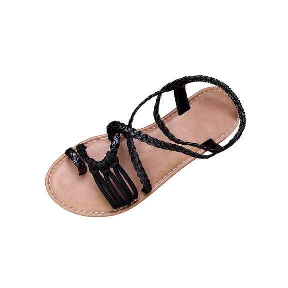 Xfvqtps Womens Flat Sandals Boho Crisscross Woven Strap Open Toe Elastic Back Casual Outfit Summer Comfortable Beach Walking Sandals